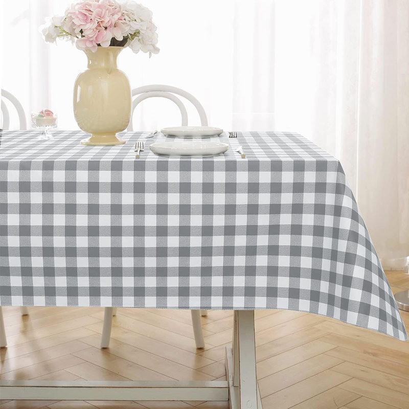 Nappe en vinyle Summer Buffalo Check, envers en flanelle, rectangulaire, 60 x 84 pouces, nappe à carreaux résistante aux taches, nappe en plastique, convient pour les restaurants, les fêtes, à l'intérieur, à l'extérieur, blanc gris
