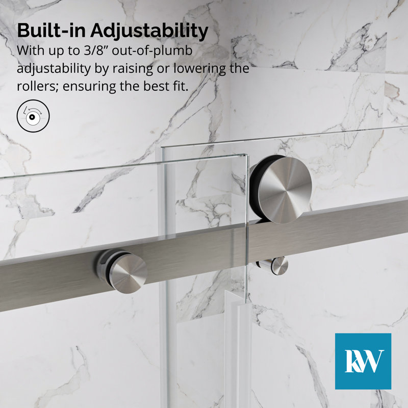 KW03 56 - 60 In. W X 76 In. H Single Sliding Frameless Shower Door With 3/8 In. Clear Glass, Brushed Nickel