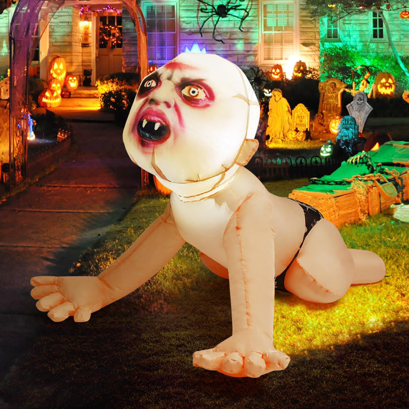 Dégagement de décoration de cour gonflable pour bébé zombie 4 pi avec lumières DEL Halloween
