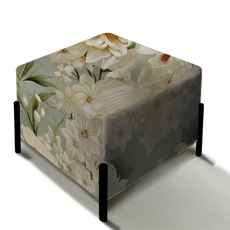 Charme de maison de campagne blanc antique - repose-pieds carré floral