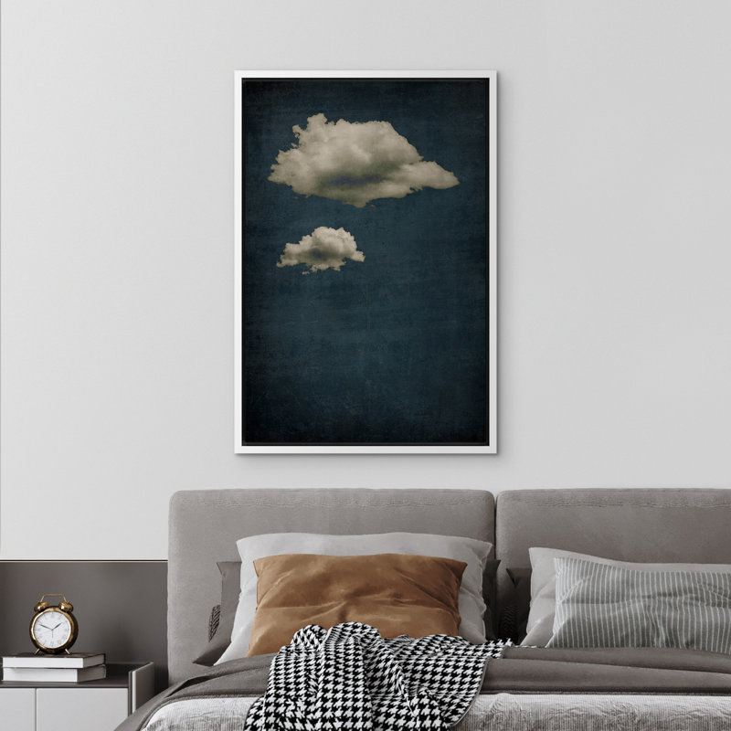 Œuvre de décorations murales minimalistes abstraites bleu foncé et bicolores - impression sur toile flottante, Blanc