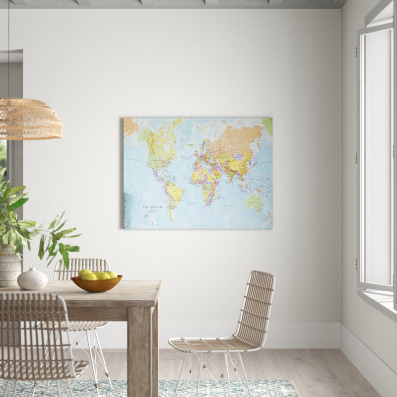 Political World Map - Wrapped Canvas Print, 91cm H x 122cm W x 4cm D