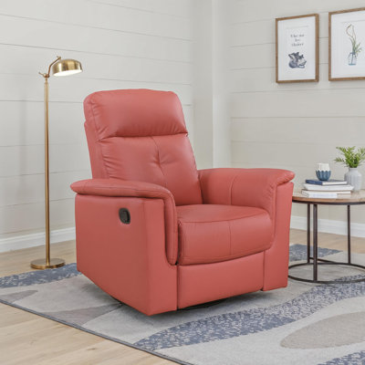 Borkovany 35.5" Transitional Top Grain Leather Swivel Glider Recliner with 360° Swivel, Gentle Gliding & High-Density Foam