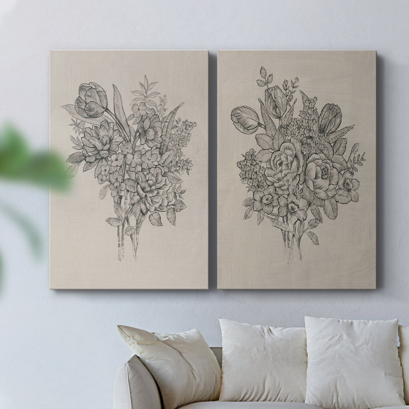 Bouquet de fleurs I - Toile tendue avec châssis de qualité supérieure - Prêt à accrocher, H 18 po x l 24 po