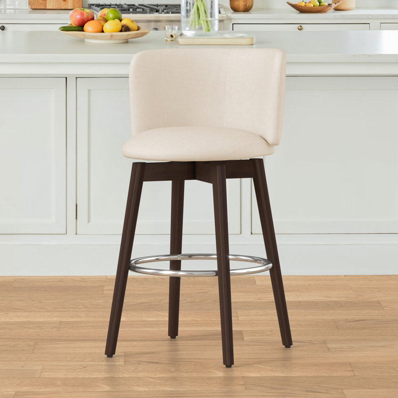 Tabouret de bar rotatif 26 po, Siège ivoire / base brun foncé