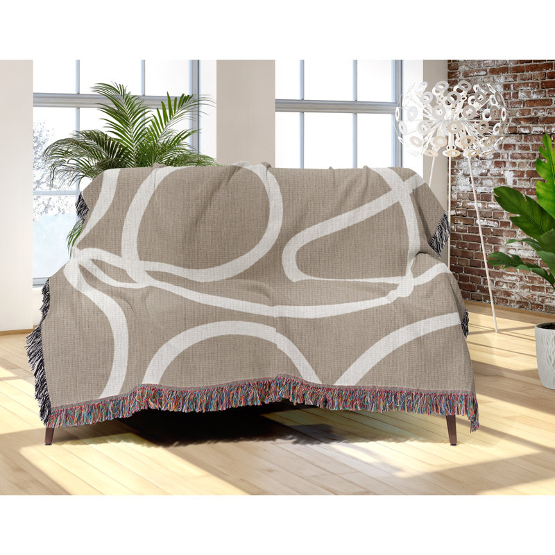 Jeté en coton Abstract Doodles, Beige, 60 x 60