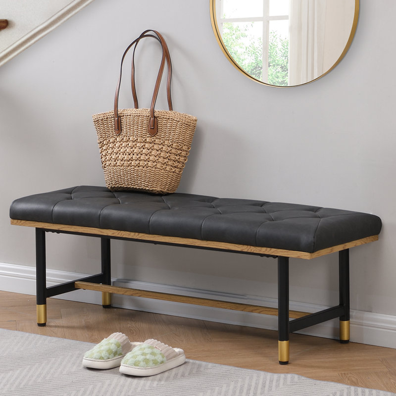 Faux Leather Upholstered Bench, Gray