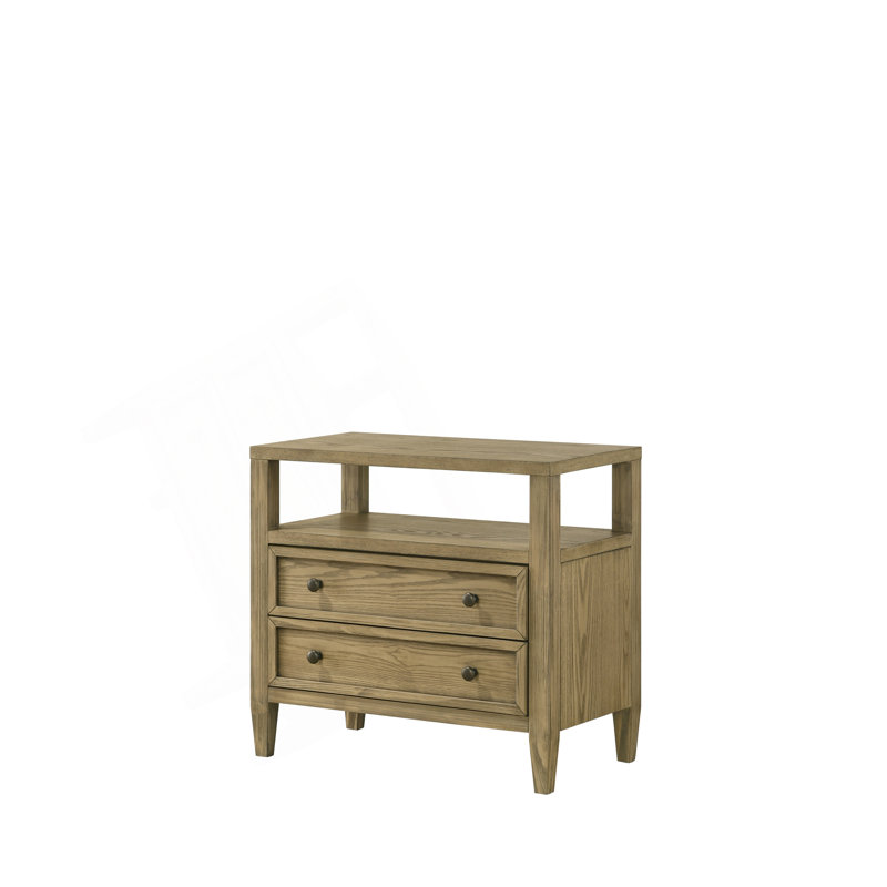 Table de chevet 1 tiroir rustique 1 pièce avec tablette ouverte en bois brun clair / beige