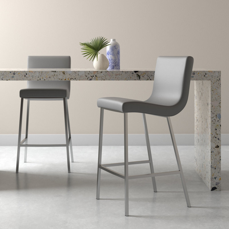 Tabouret de bar et de comptoir Folkston, Similicuir gris, Tabouret de comptoir (siège d'une hauteur de 26 p, Gris