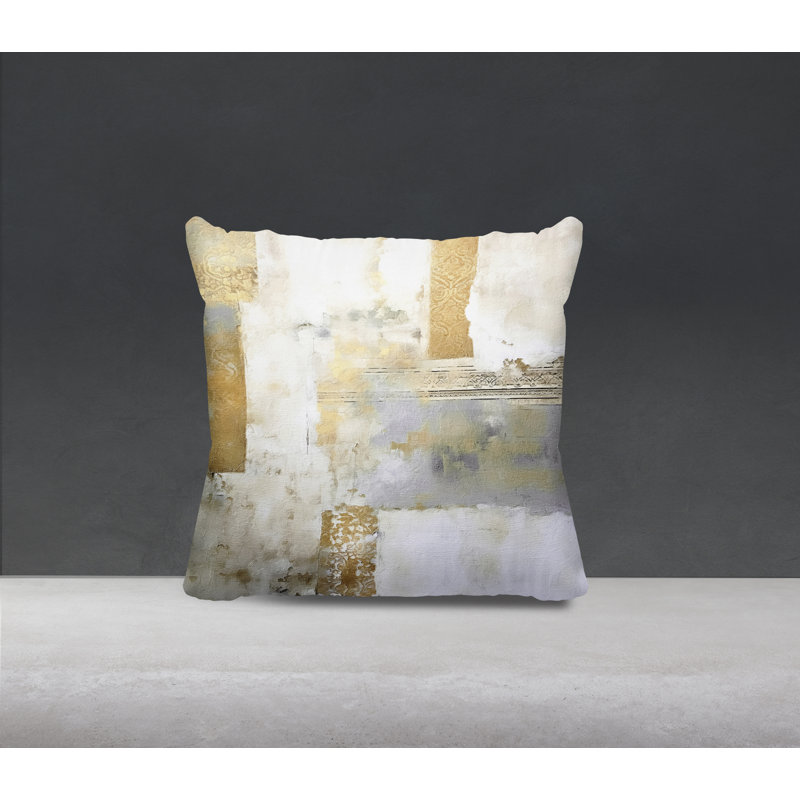 Markle Abstract Outdoor Reversible Throw Pillow, 19"H x 19"W, Gray/Gold