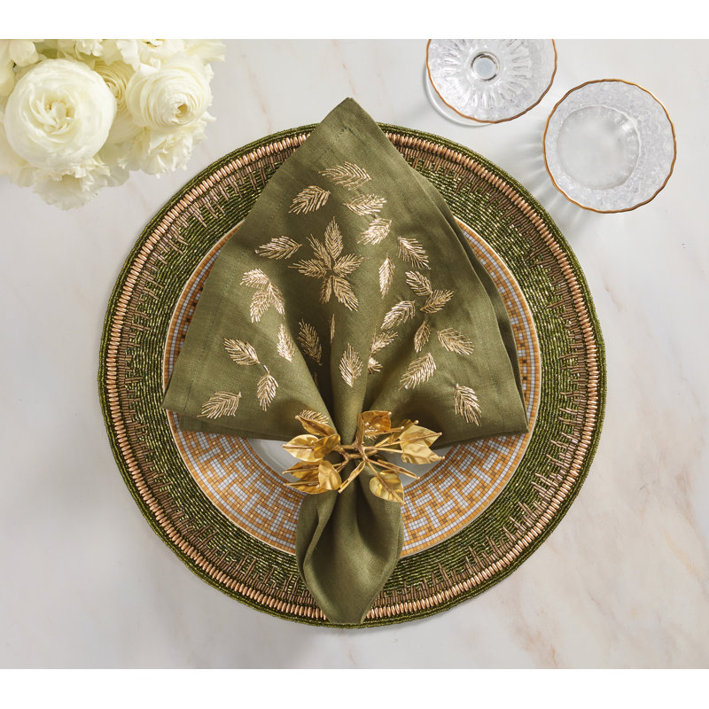 Gilded Breeze Napkin, Olive/Gold