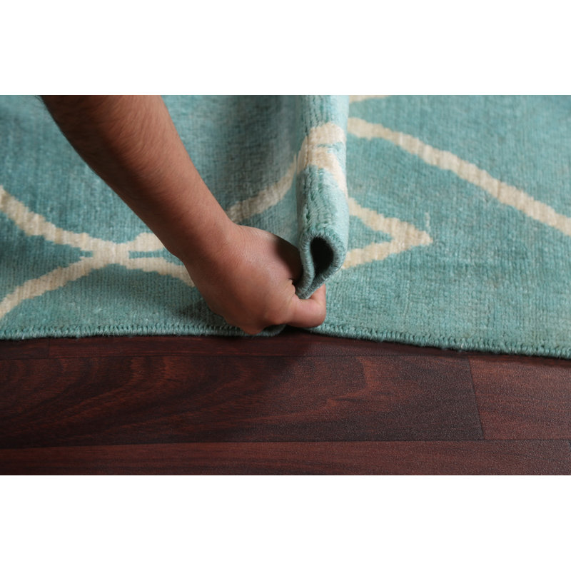 Tapis oriental marocain turquoise à teinture végétale noué à la main 8 x 10