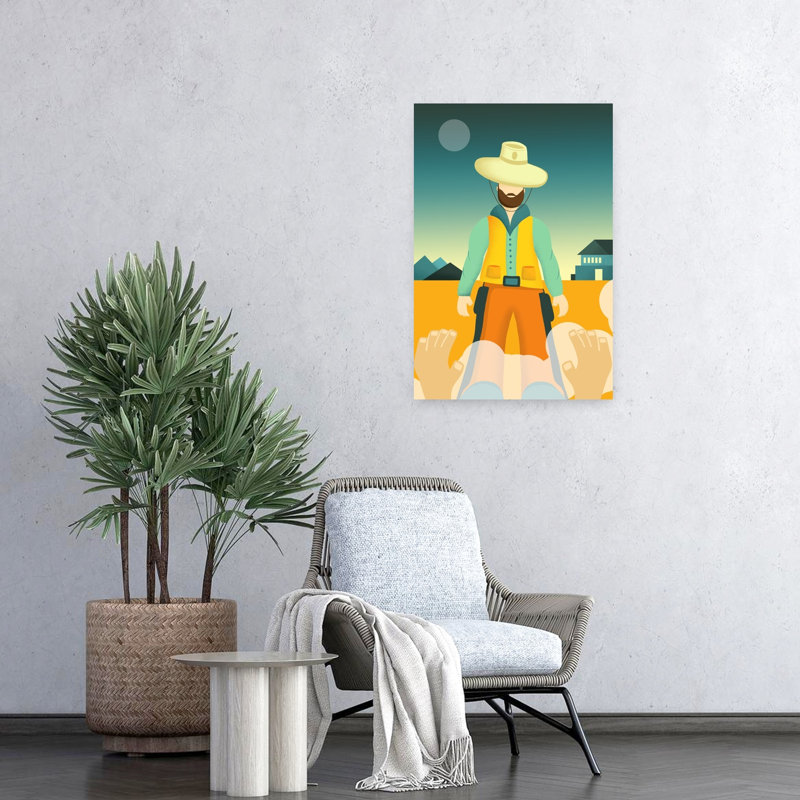 Art contemporain, paysage contemporain rétro moderne, coucher de soleil, H 24 po x l 16 po