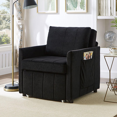 Upholstered Convertible Sleeper Sofa, 31.5" Pull Out Sofa Bed with 5-Position Adjustable Backrest, Side Pockets and a Storage Basket, Fold Out Chair B by Everly Quinn