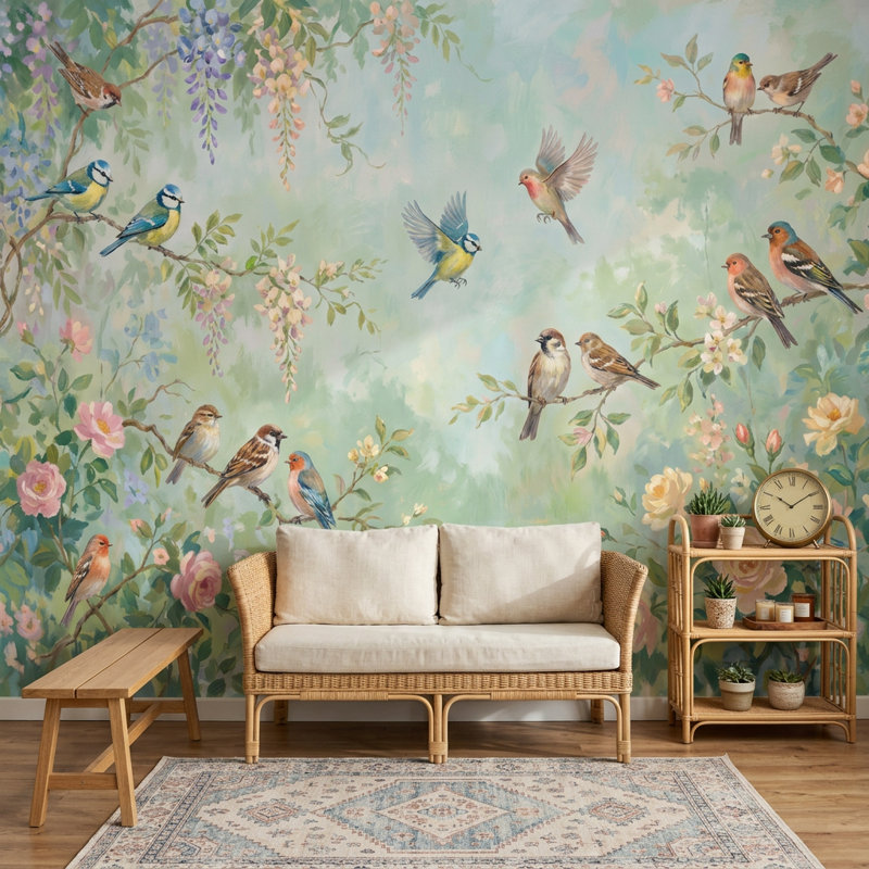 Papier peint floral de jardin Wisteria, 100 po x 96 po, Non tissé