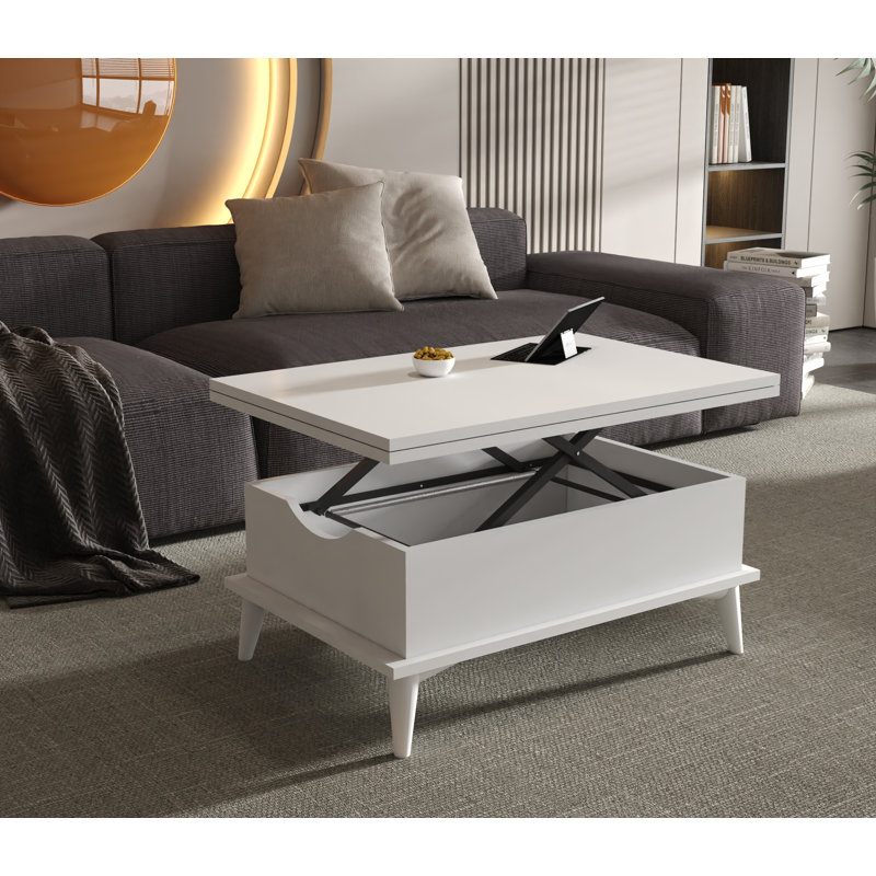 Armory Lift Top Four Leg Coffee Table with Storage, White, White