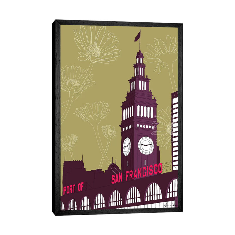 Ferry Building - San Francisco by Shane Donahue - Print on Canvas, 101.6cm H x 66.04cm W x 3.81cm D, Black Floater Framed