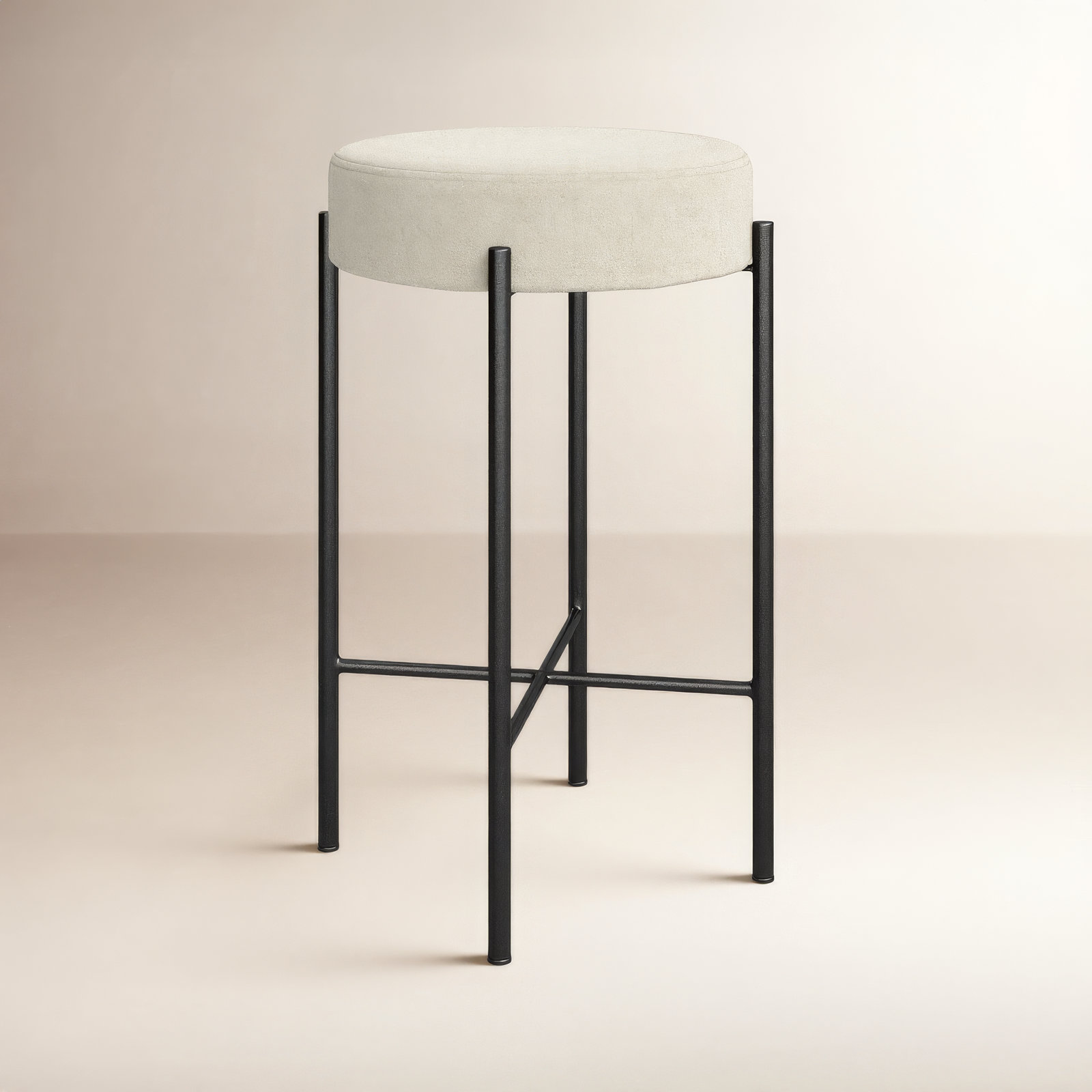 Eugenia Upholstered Bar & Counter Stool with Metal Frame, Counter Stool (26" Seat Height), Savile Flax - Beige