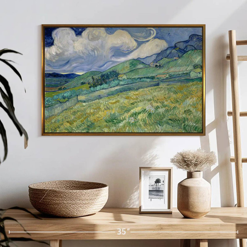 Wheatfield And Mountains 1889, Floating Frame Gold, 25" X 17"