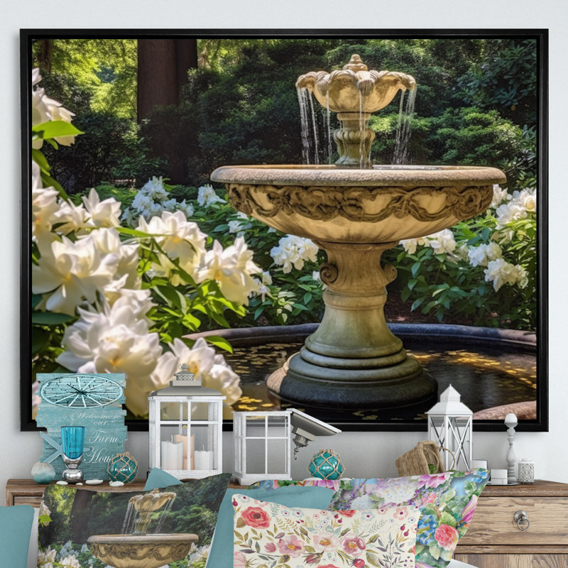 Floral Architecture Serene II - Floral Wall Art Living Room, H 16 po x l 32 po x P 1 po, Cadre flottant noir