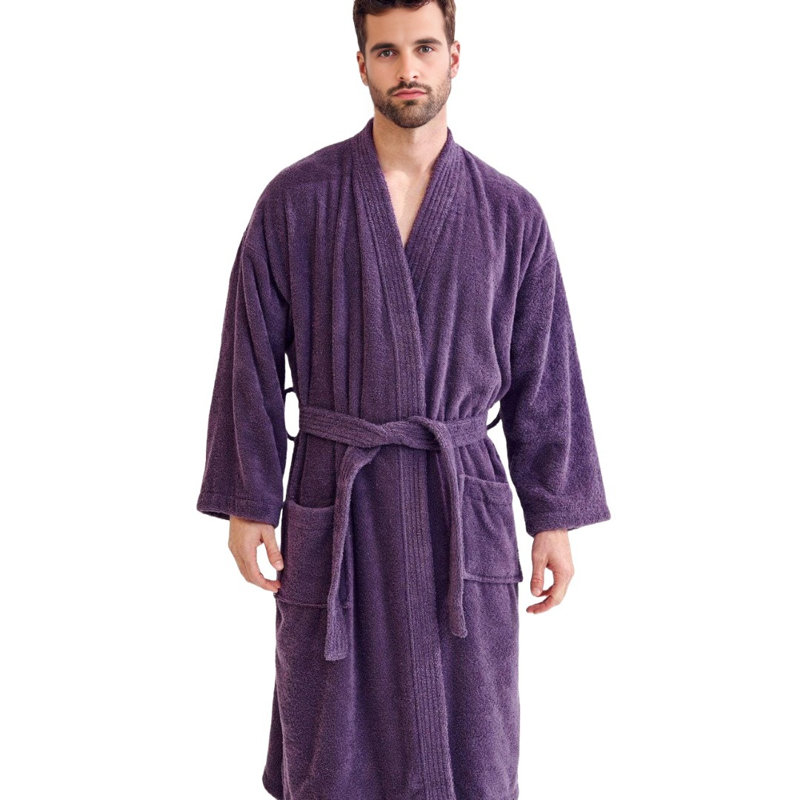 Peignoir mi-mollet 100% coton avec poches Ladijah, Mauve
