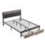 Base de lit plateforme pleine grandeur en métal avec tête de lit avec fonction de rangement rembourrée, doublure USB et pied de lit avec tiroirs, aucun sommier nécessaire, grand rangement sous le lit, assemblage facile-1523084484