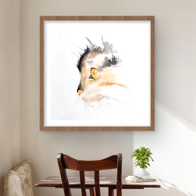 Profil de visage de chat aquarelle - reproduction encadrée en noir mat