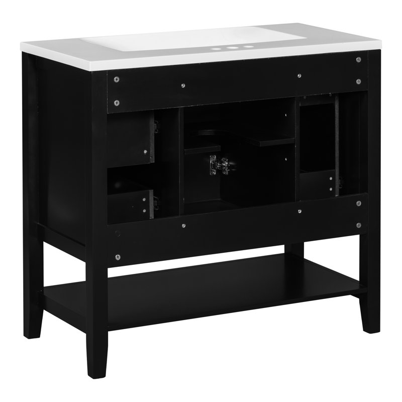 36" Bathroom Vanity - Solid Wood & , Black, Elegant Appearance Black Ample Storage Space