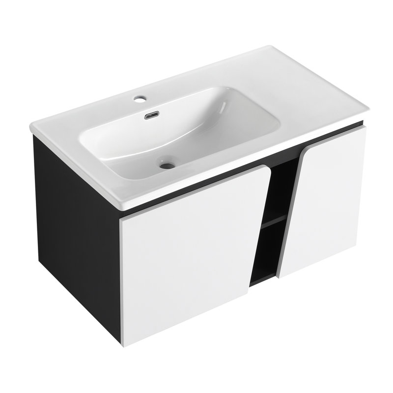 Meuble-lavabo mural flottant 36 po avec lavabo en céramique et porte d'armoire à fermeture en douceur 36 po