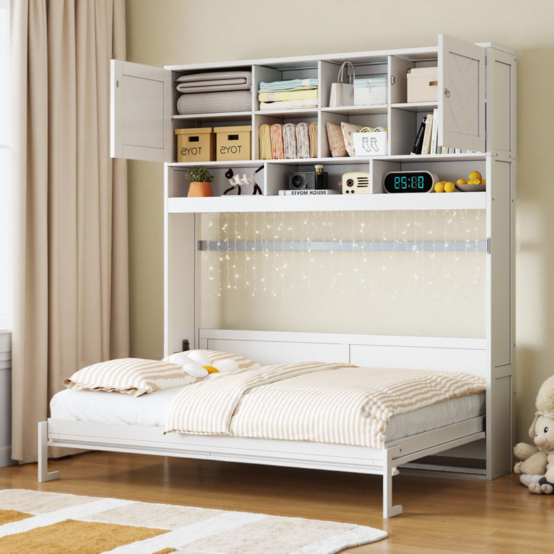 Wall Murphy Bed With Ample Storage Space And Chevron Stripes