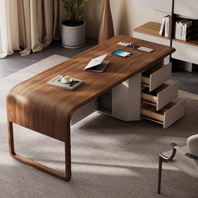 Nut-brown Rectangular Manufactured Wood desk
