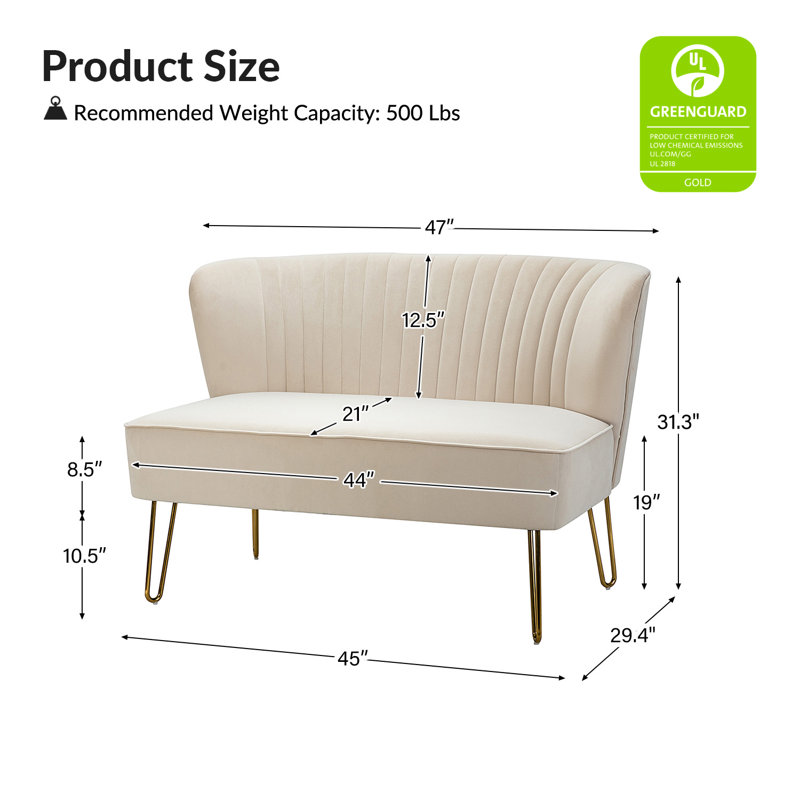 Euclid Upholstered 45'' Loveseat, Tan Velvet/100% Polyester