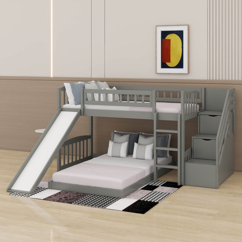 Lit superposé simple au-dessus de simple avec glissière Stairway, Gris