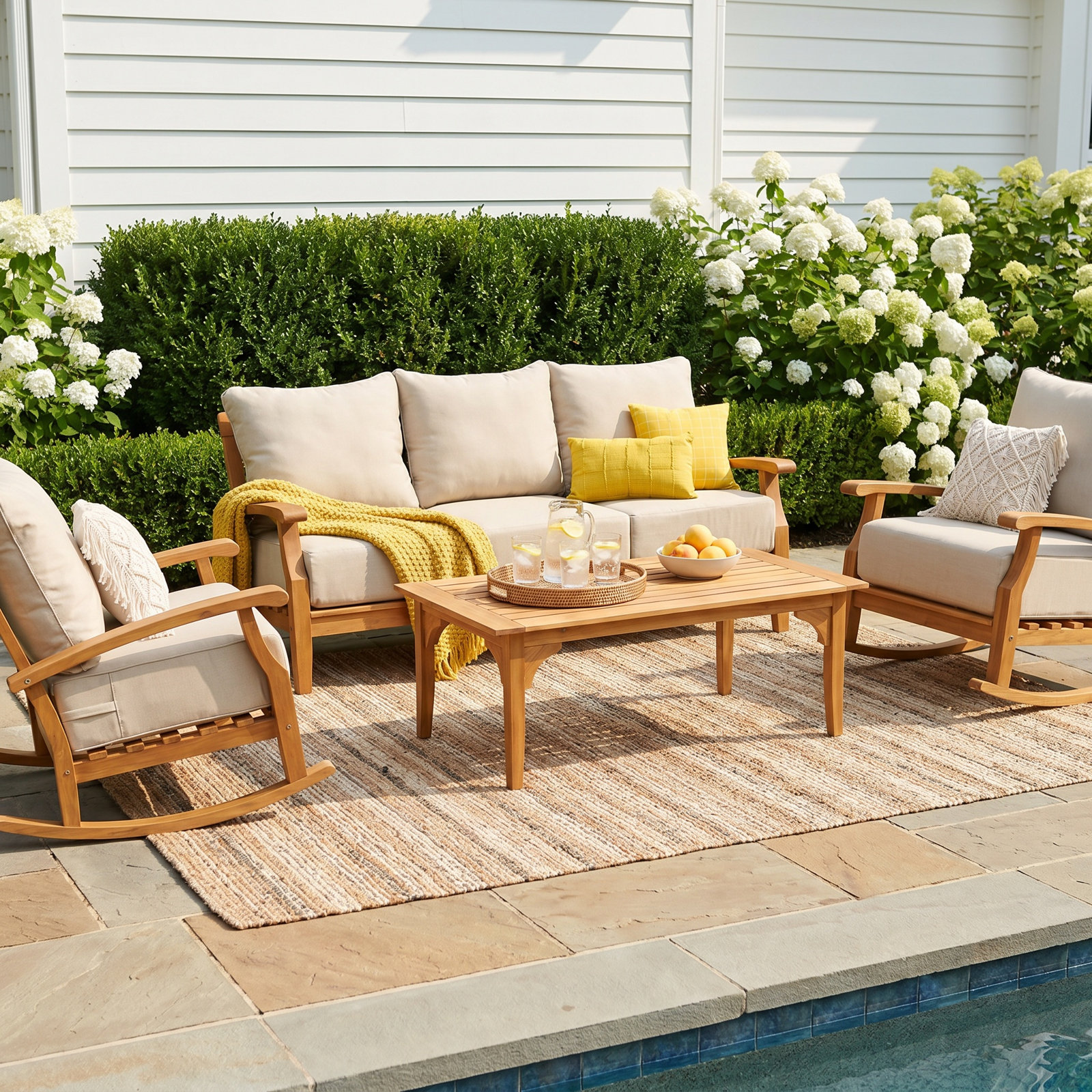 Caterina 5-Person Teak Patio Seating Group, Beige