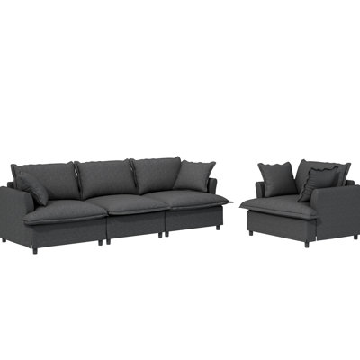 Fauteuil rembourré 3 places et fauteuil en chenille, 2 pièces, coussins décoratifs, conception modulaire pour toute taille de pièce, confort supérieur de différentes espaces, apparence élégante