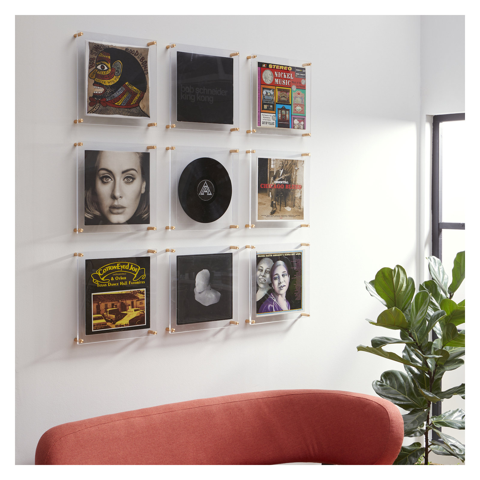 Record Album Frame With 12X12" Square Acrylic Mat (For Sleeve Or Vinyl) With Silver Hardware, Gold