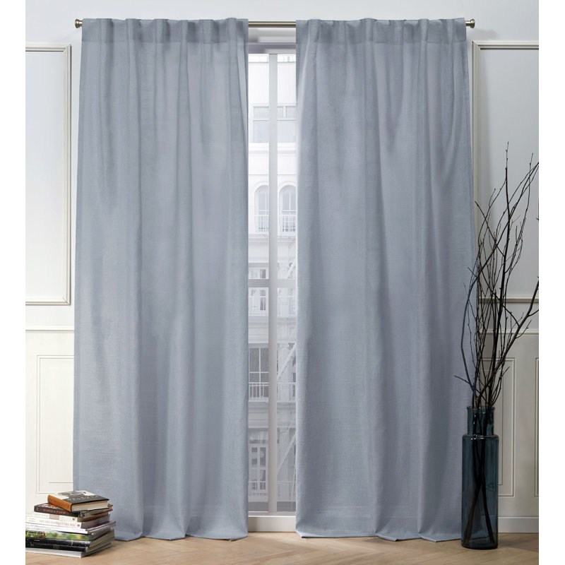 Chambray Blue Light-Filtering Faux Linen Curtain Panels, 54" x 96"