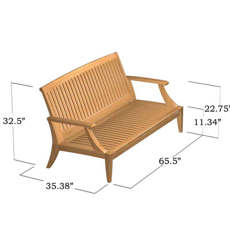 Causeuse d'extérieur en teck de 77 po de largeur avec coussins Sunbrella