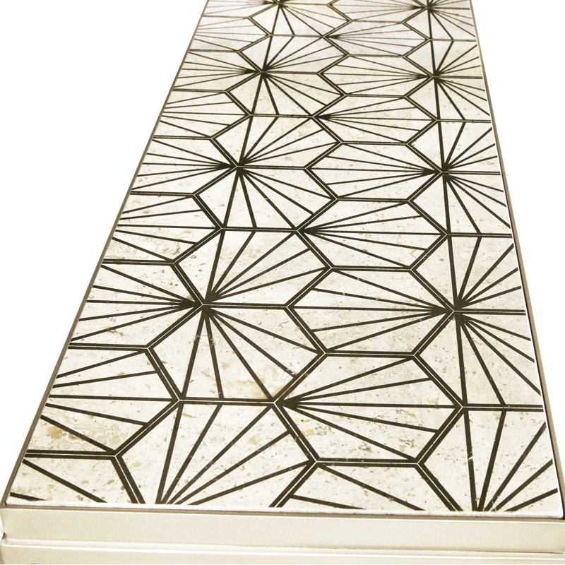 Beige Cream Metal Console Table with Storage Shelves
