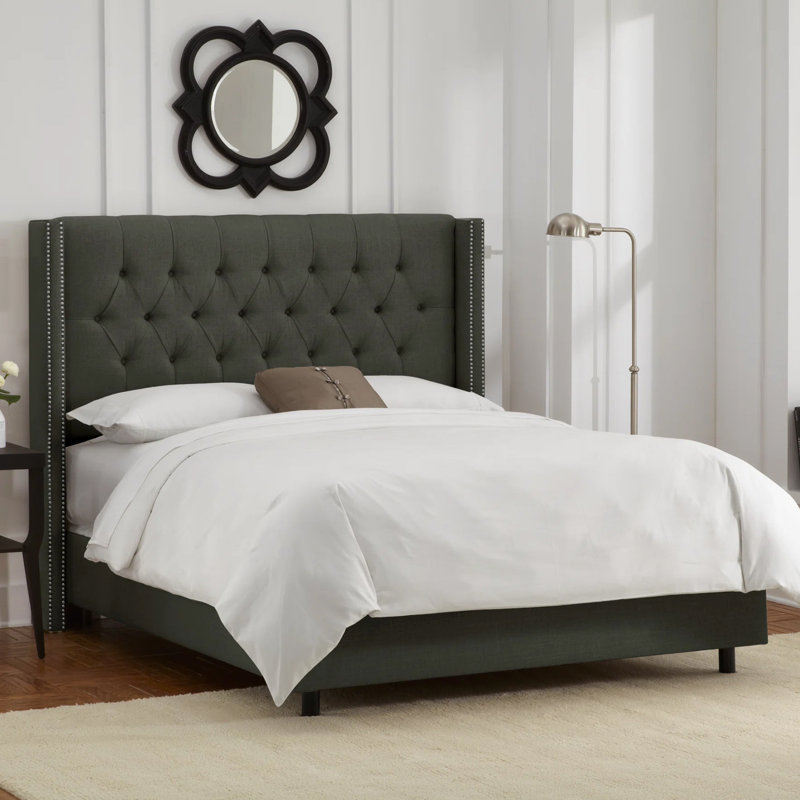 Lit tapissier standard Breckin, Lin ardoise classique, Simple