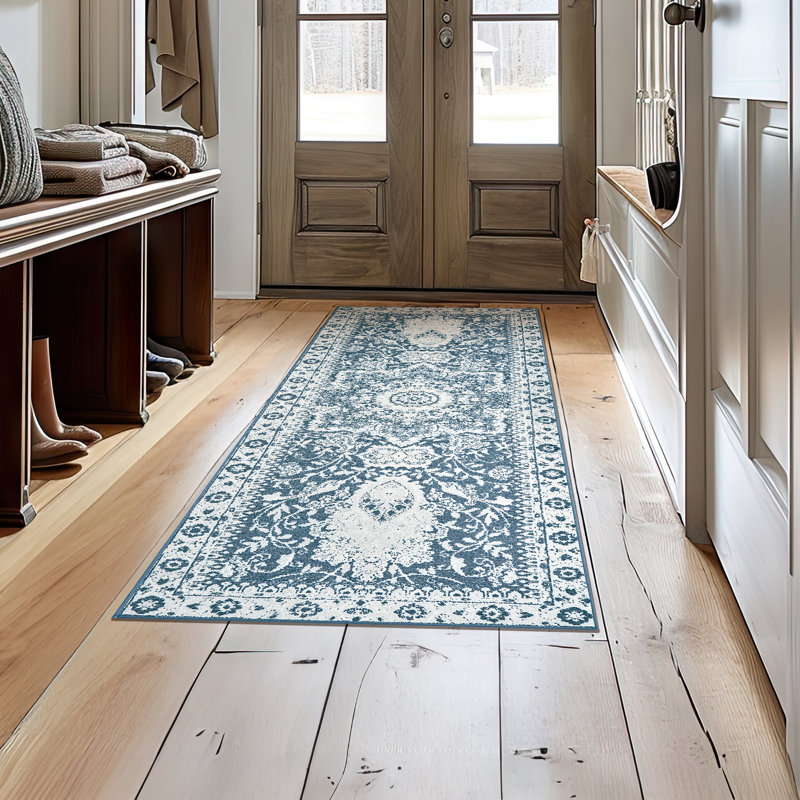 My Magic Carpet  Blue Washable Rug, Rectangle 2'6" x 7'3"