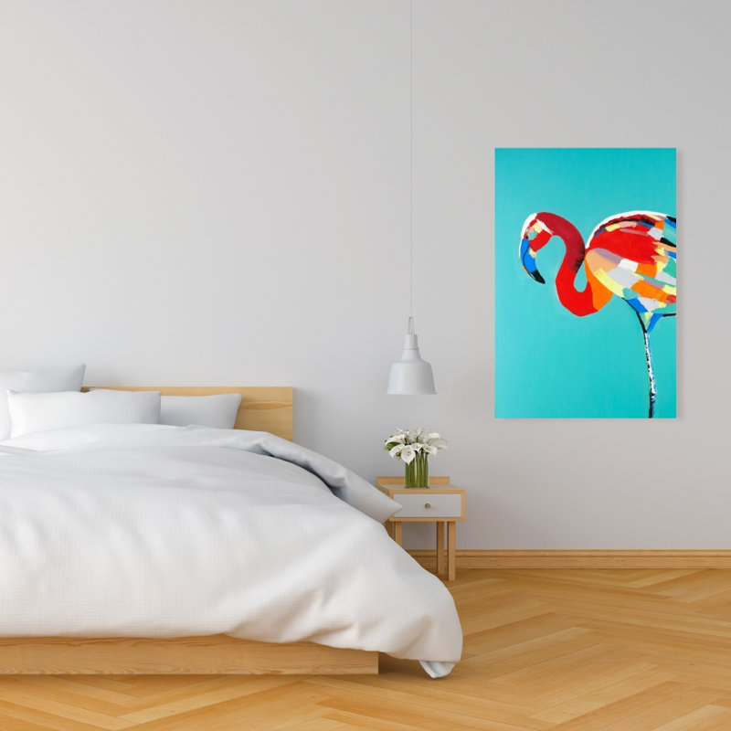 Abstrait flamant rose - oiseau rétro, art sur toile pour la décoration intérieure, H 24 po x l 36 po, Toile tendue