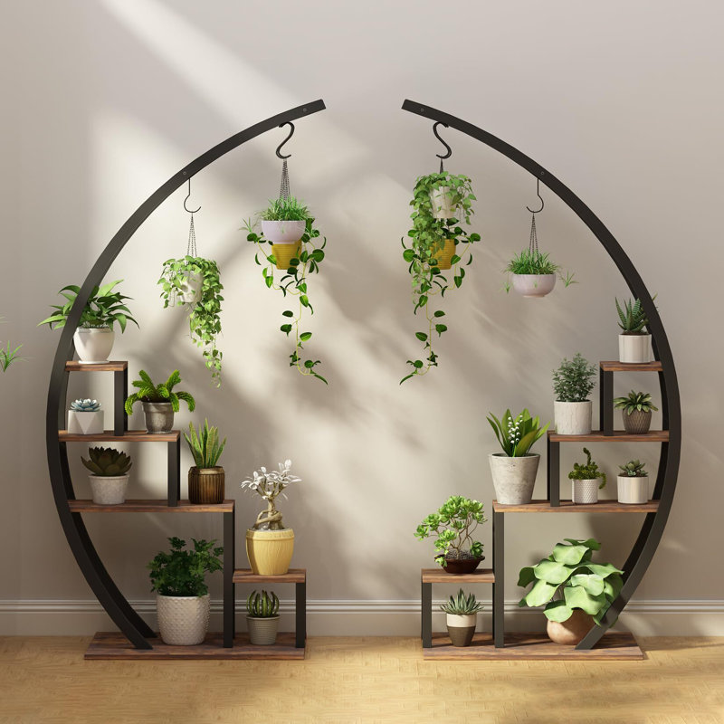 Support pour plante d'intérieur à 5 niveaux, paquet de 2 demi-lune