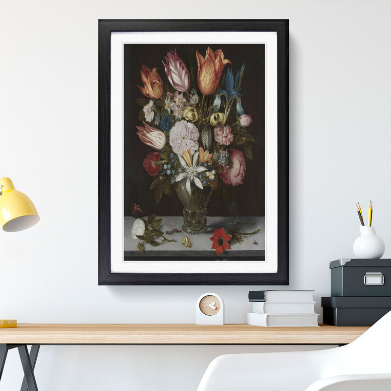 Still Life with Flowers Vol.3 by Ambrosius Bosschaert - Picture Frame Painting, 65cm H x 48cm W x 2cm D, Black