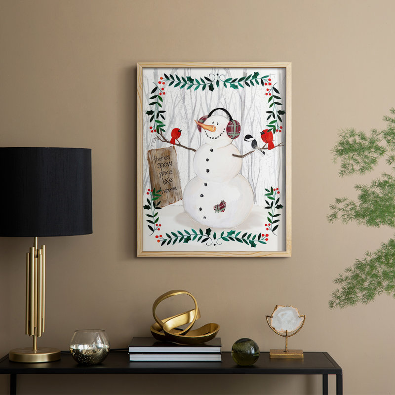 Folk Snowman Forest II, reproduction encadrée - bois massif, Naturel, H 21 po x l 17 po