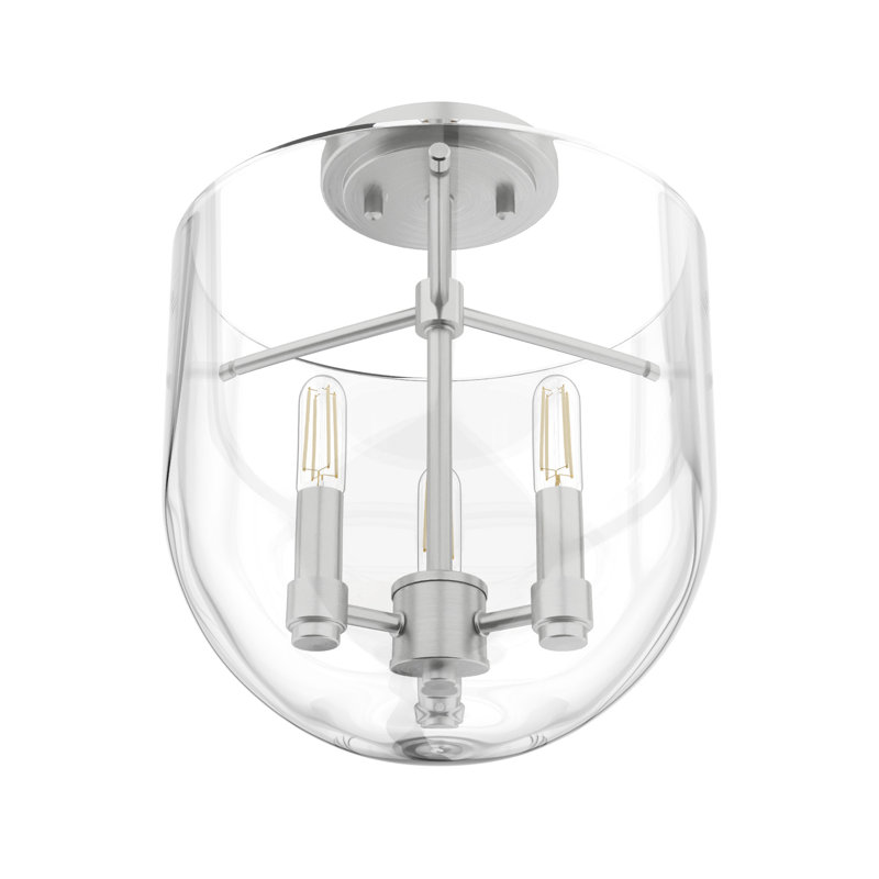 Hunter Sacha Natural Iron 3 Light Flush Mount Ceiling Light Fixture, Brushed Nickel