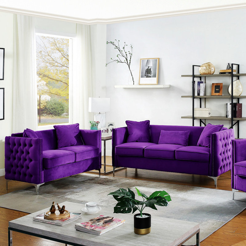 Causeuse en velours 73,07 po Pernie, Velours mauve