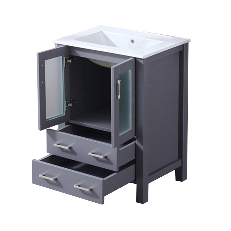 Meuble-lavabo gris foncé 24 po X P 18,25 po D, avec plateau en céramique blanche, Dark Grey, 24"