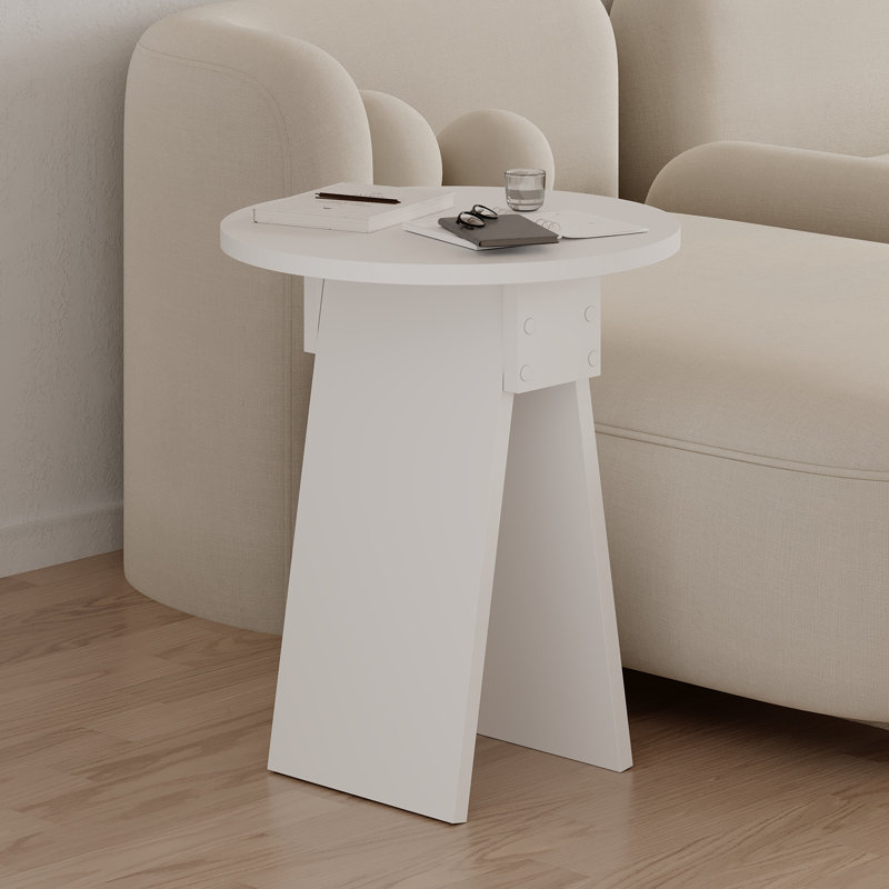 Chen Modern Side Table Minimalist with Round Top, White