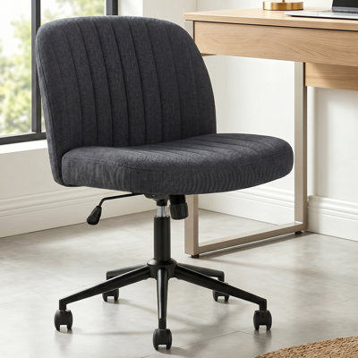 Wide Seat Cross Legged Office Chair,Armless Office Chairs with Wheels, Adjustable Height&Titlt Vanity Chairs Swivel Desk Chair,Ergonomic Mid Back Computer Chair for Bedroom Office (Black)